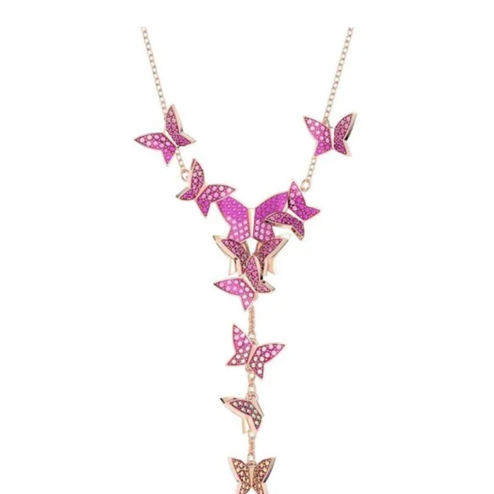 Swarovski Lilia Y necklace Butterfly, Pink, Rose gold-tone plated NIB